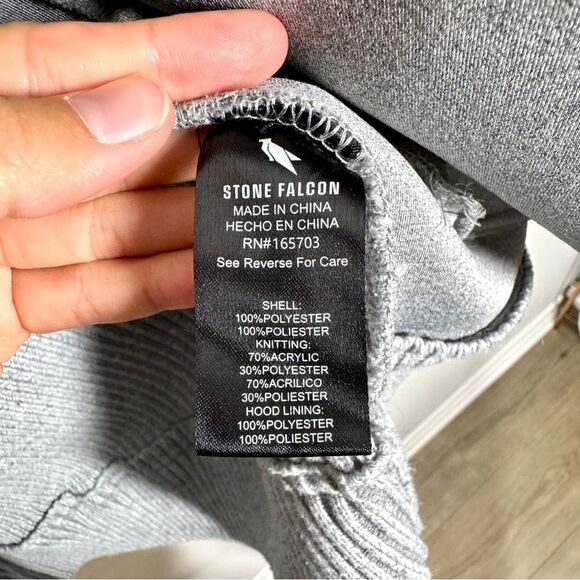 Stone Falcon Men’s Size Large Grey Black Full Zip Fleece Hoodie Jacket - Picture 7 of 10
